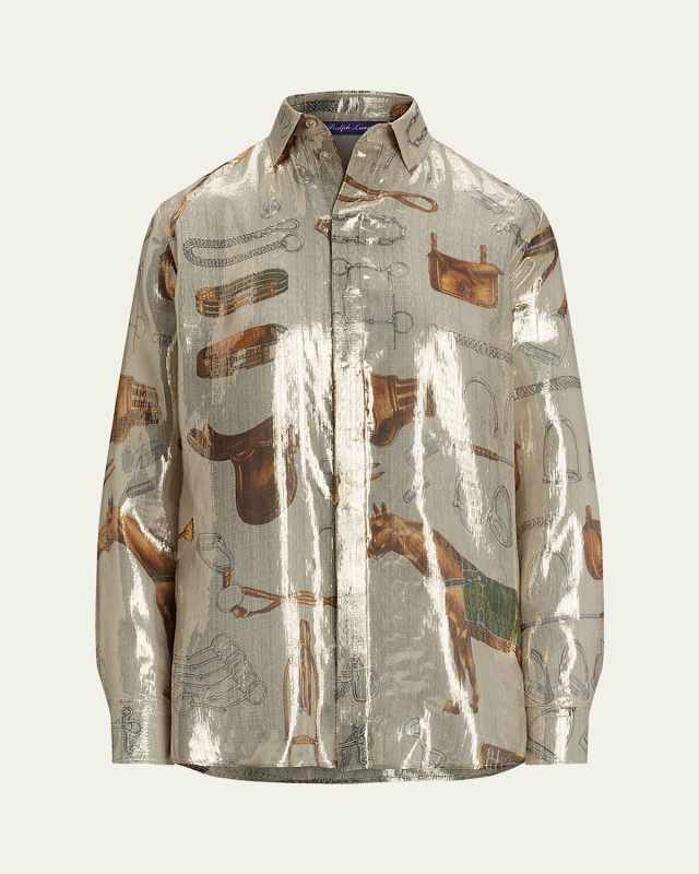 Evelina Equestrian Metallic Silk Shirt